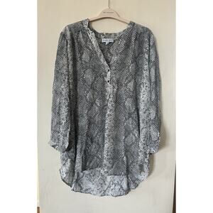 NWT Amour Vert Silk Blouse Tunic Serpentine 3/4 Sleeve Black & White Women's 3X